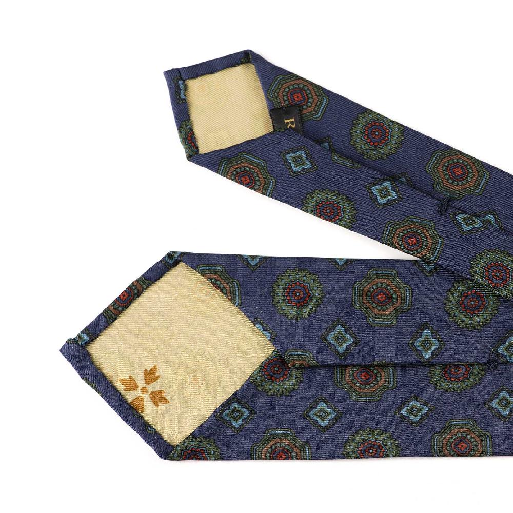 Rubinacci Cravatta in twill di seta blu con stampa geometrica Soddisfazione Garantita
