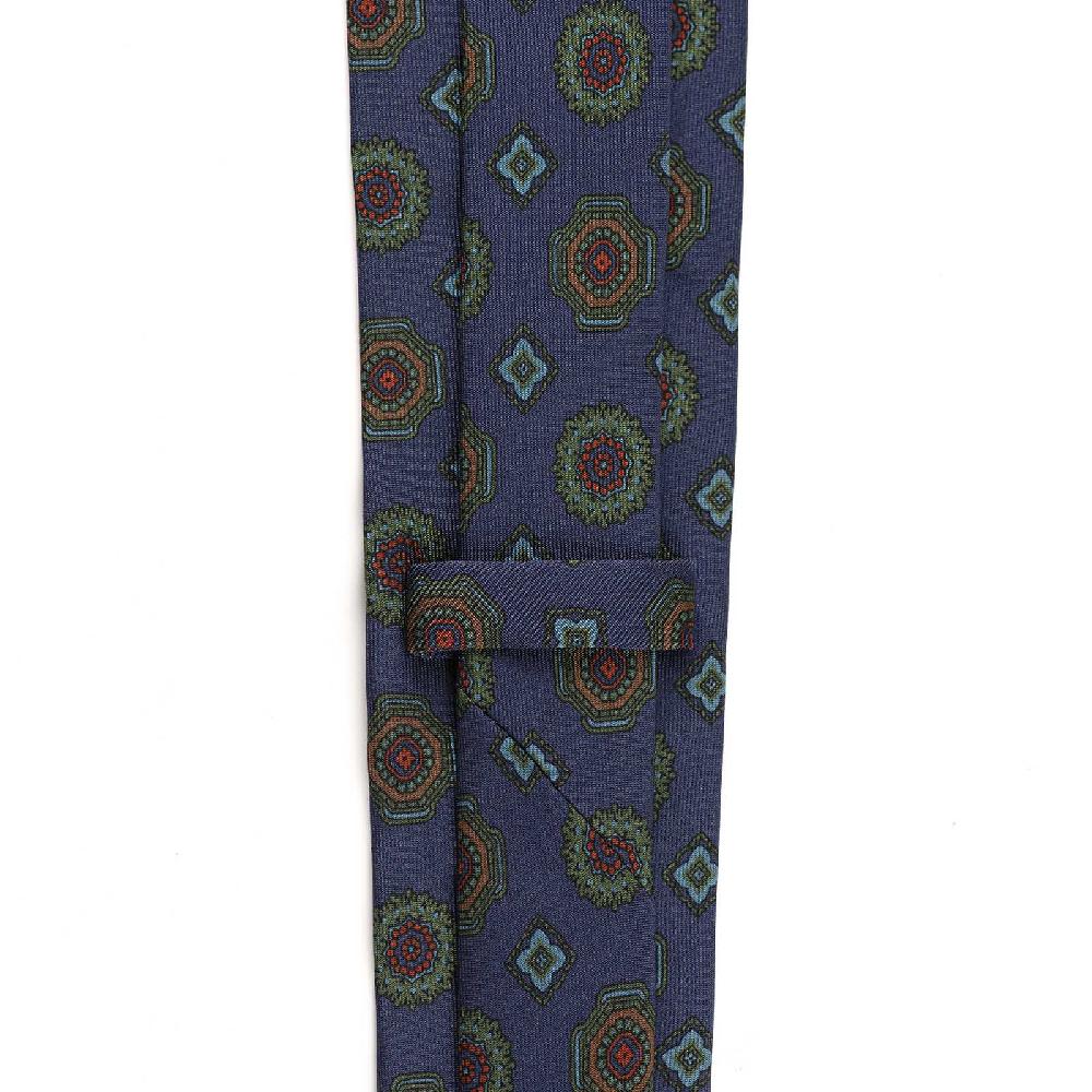 Rubinacci Cravatta in twill di seta blu con stampa geometrica Soddisfazione Garantita