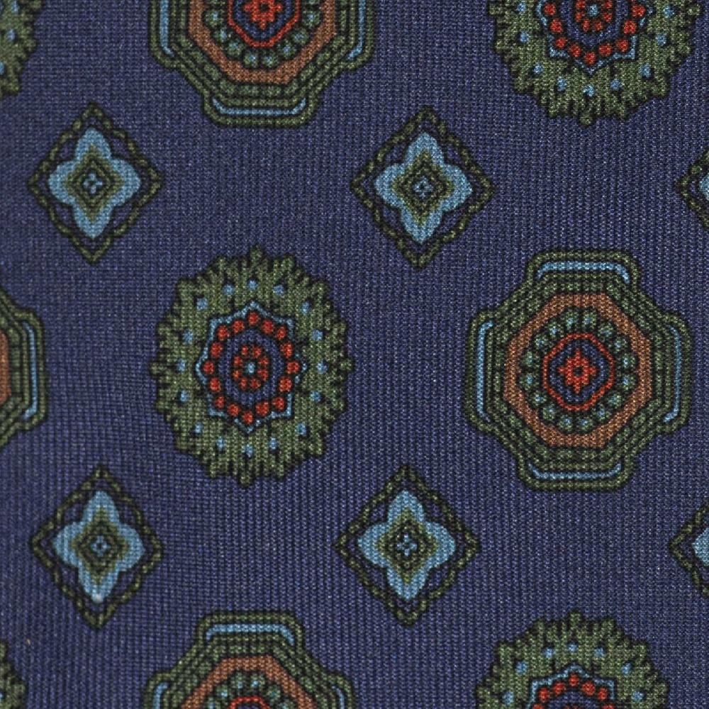 Rubinacci Cravatta in twill di seta blu con stampa geometrica Soddisfazione Garantita