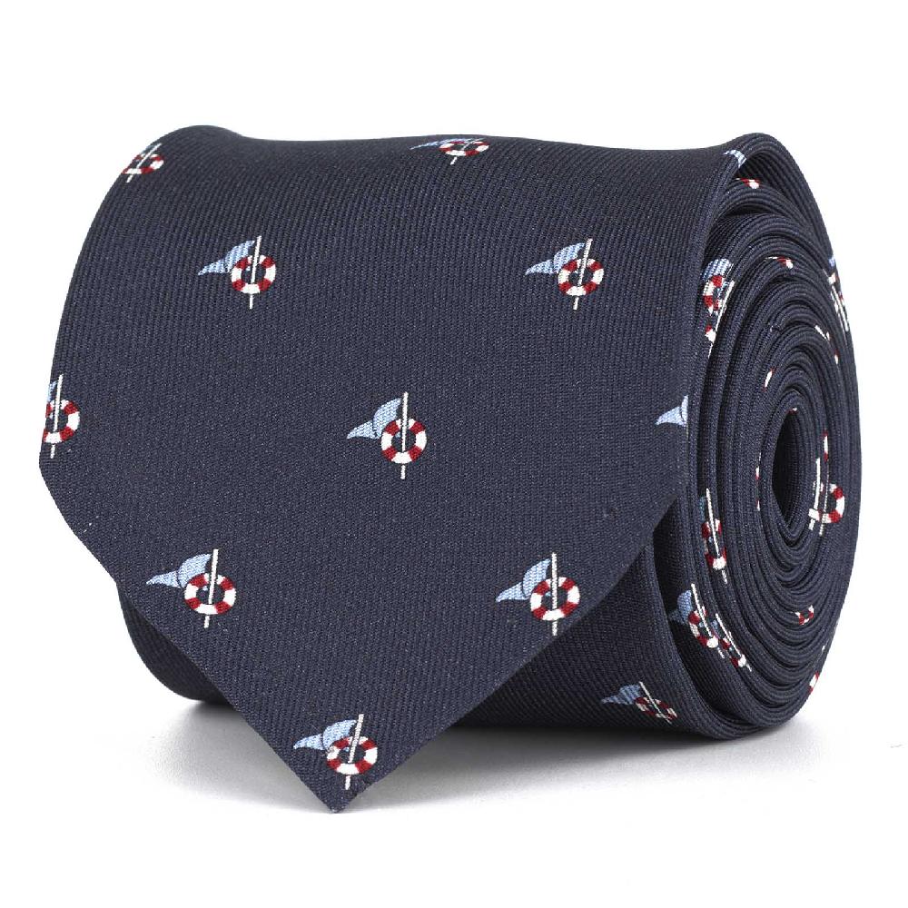 Rubinacci Cravatta in twill di seta blu con stampa delfino