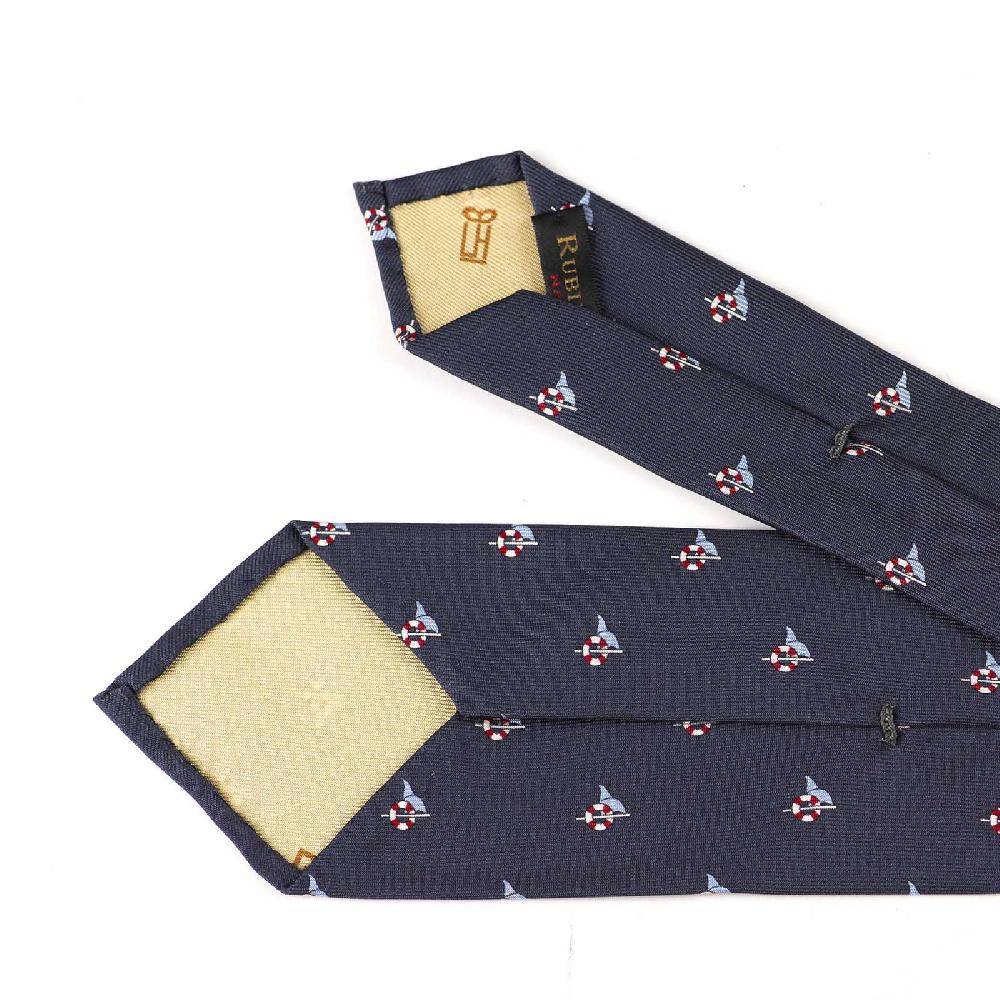 Rubinacci Cravatta in twill di seta blu con stampa delfino Shopping Online