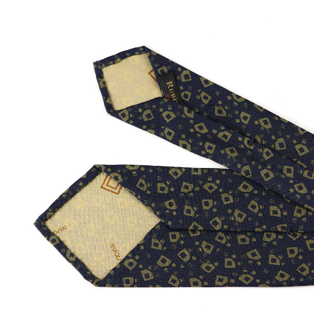 Rubinacci Cravatta in twill di seta navy blu con stampa geometrica Affare Del Giorno