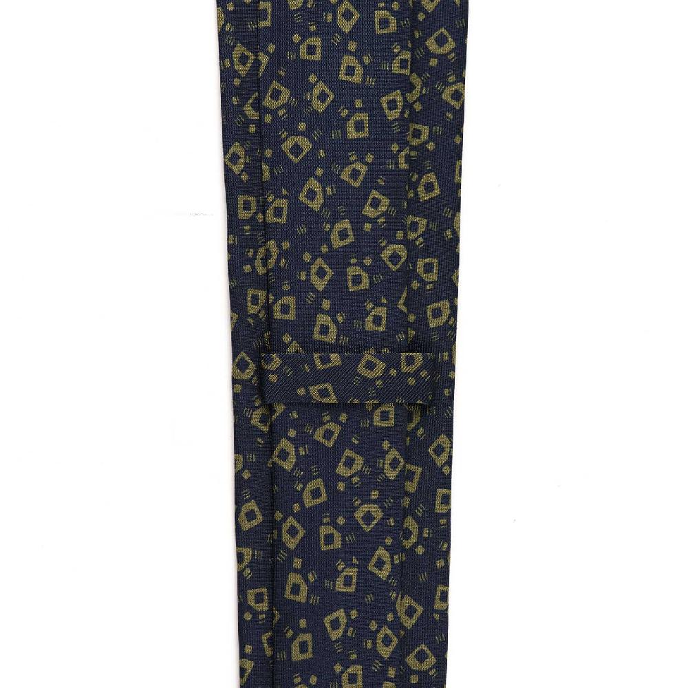 Rubinacci Cravatta in twill di seta navy blu con stampa geometrica Affare Del Giorno