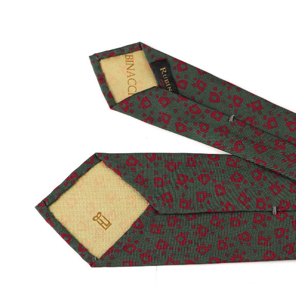Rubinacci Cravatta in twill di seta verde con stampa geometrica Prezzo Ridotto