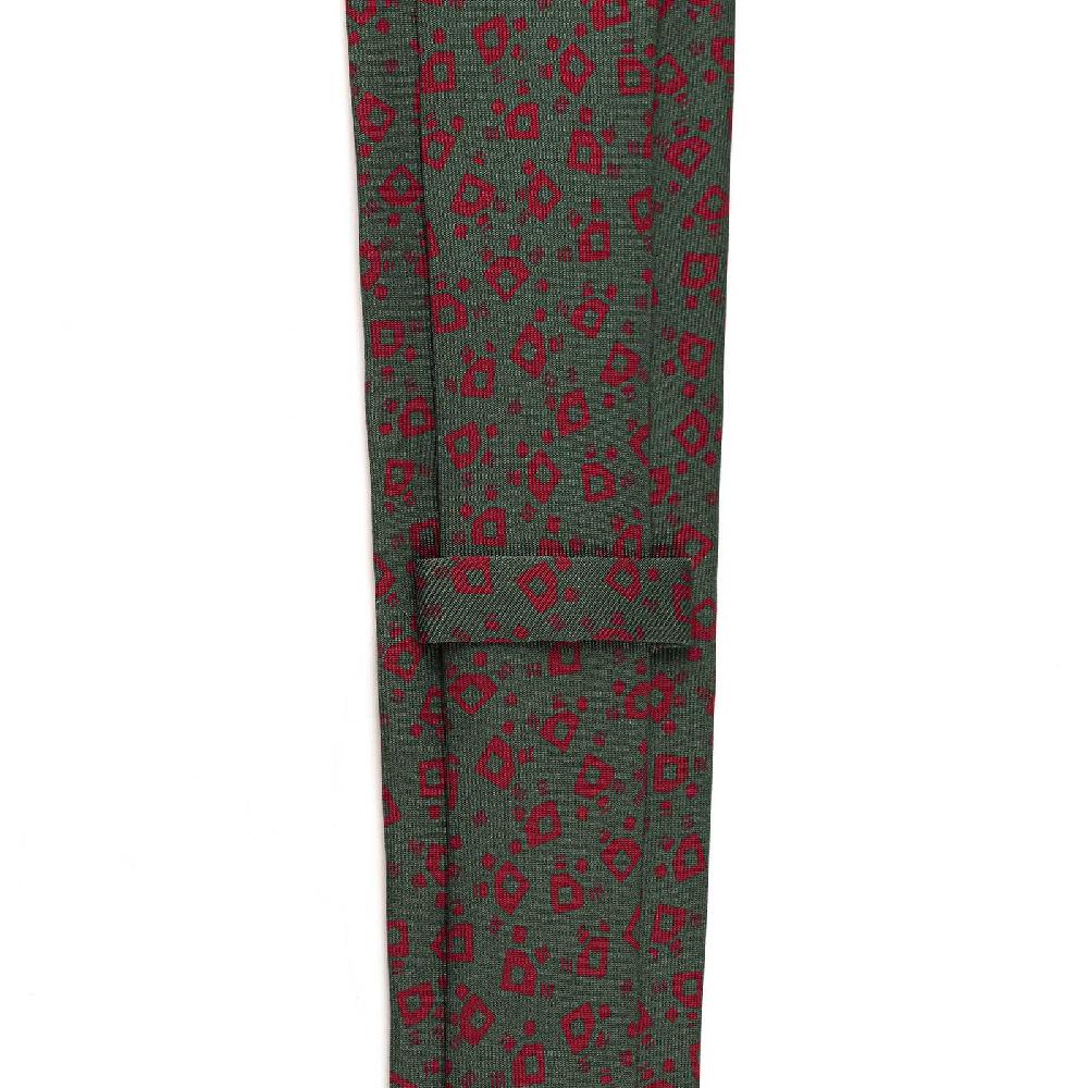 Rubinacci Cravatta in twill di seta verde con stampa geometrica Prezzo Ridotto