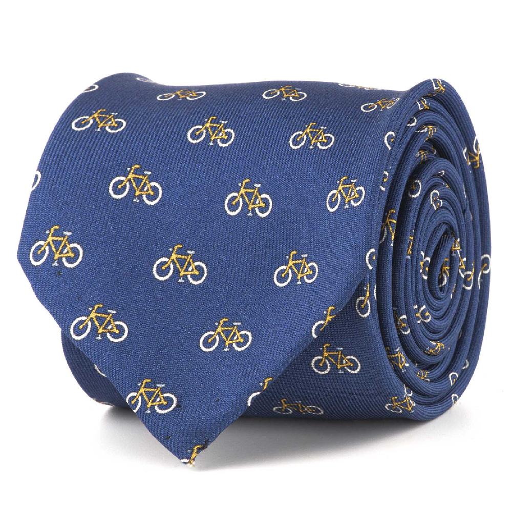Rubinacci Cravatta in twill di seta con stampa bicicletta gialla