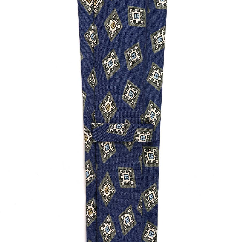 Rubinacci Cravatta in twill di seta bluette con stampa geometrica Presa