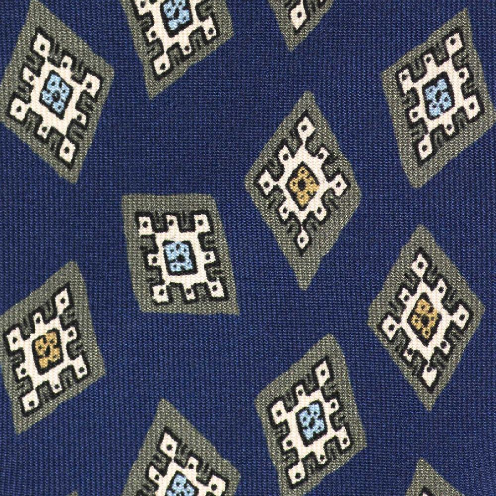 Rubinacci Cravatta in twill di seta bluette con stampa geometrica Presa