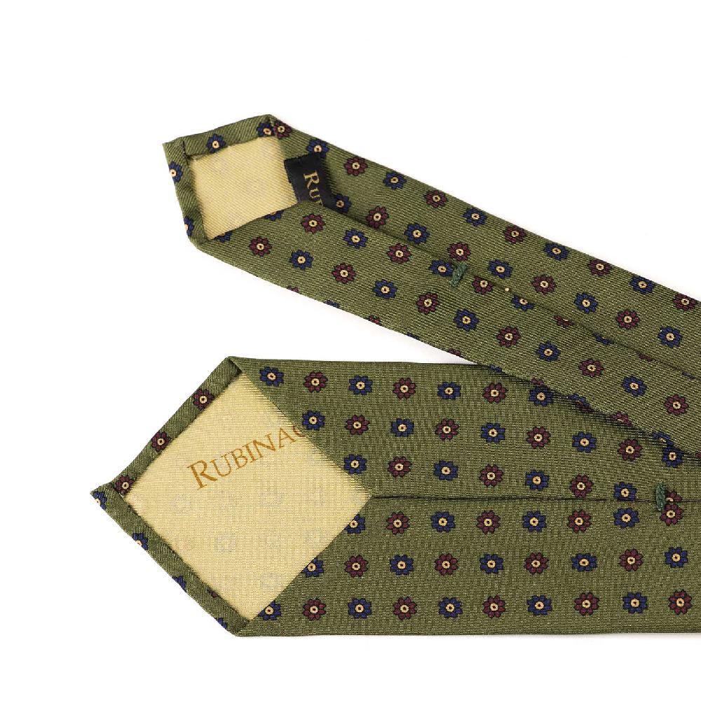 Rubinacci Cravatta in twill di seta verde con stampa floreale Sconto