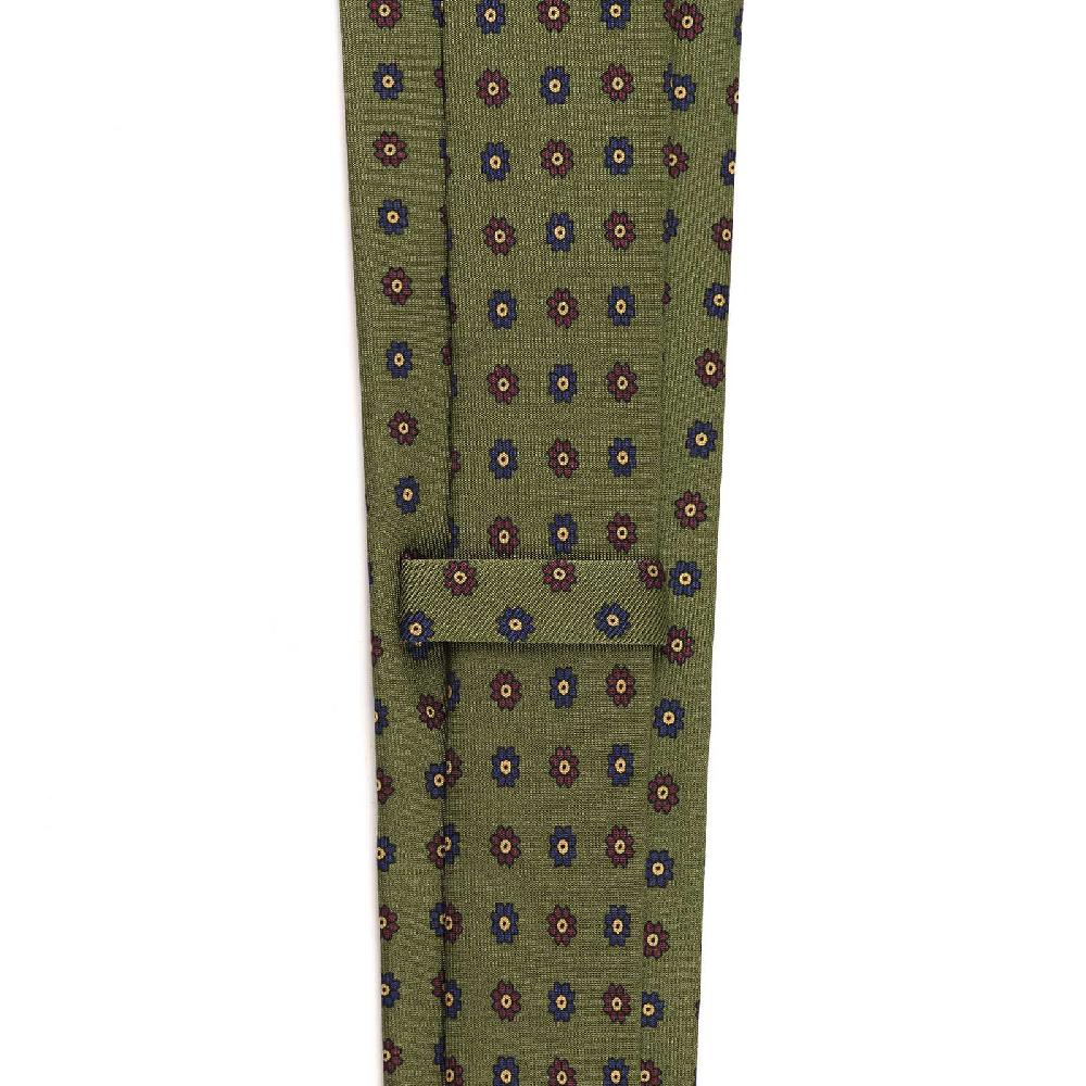 Rubinacci Cravatta in twill di seta verde con stampa floreale Sconto
