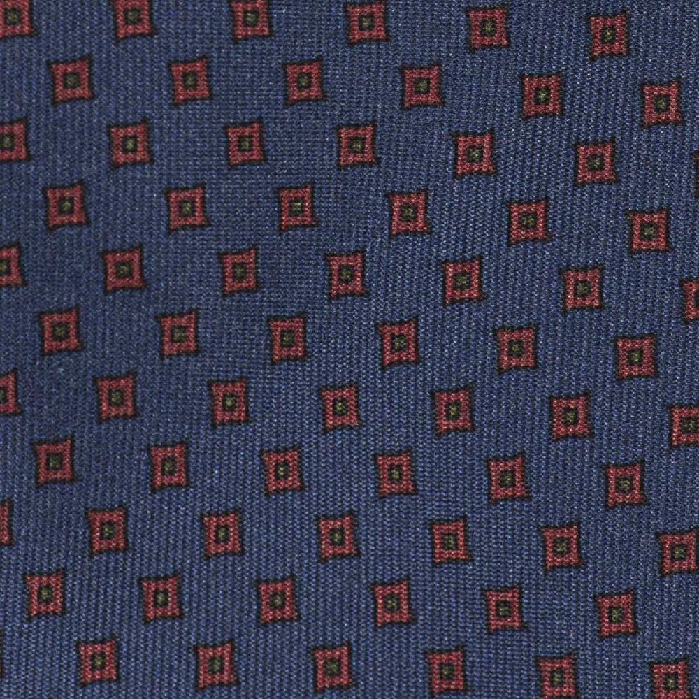 Rubinacci Cravatta in twill di seta blu con stampa geometrica Offerta