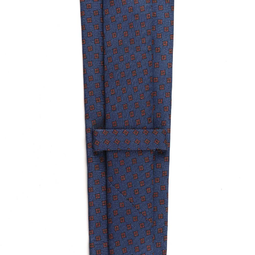 Rubinacci Cravatta in twill di seta blu con stampa geometrica Offerta