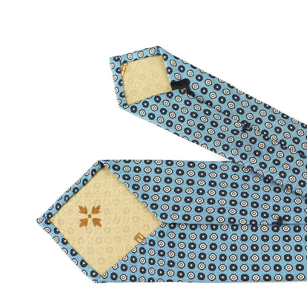 Rubinacci Cravatta in twill di seta turchese con stampa geometrica Economico